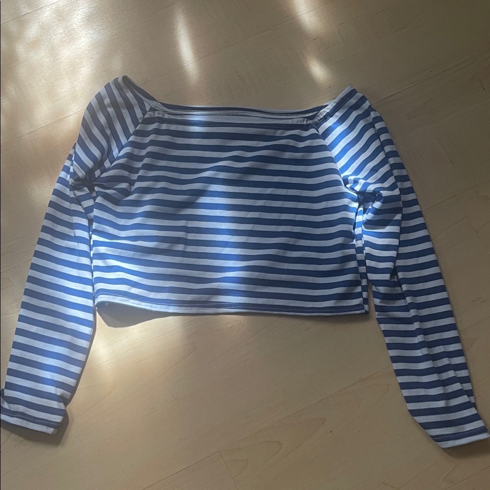 Blue and White Striped Women's Crop Top